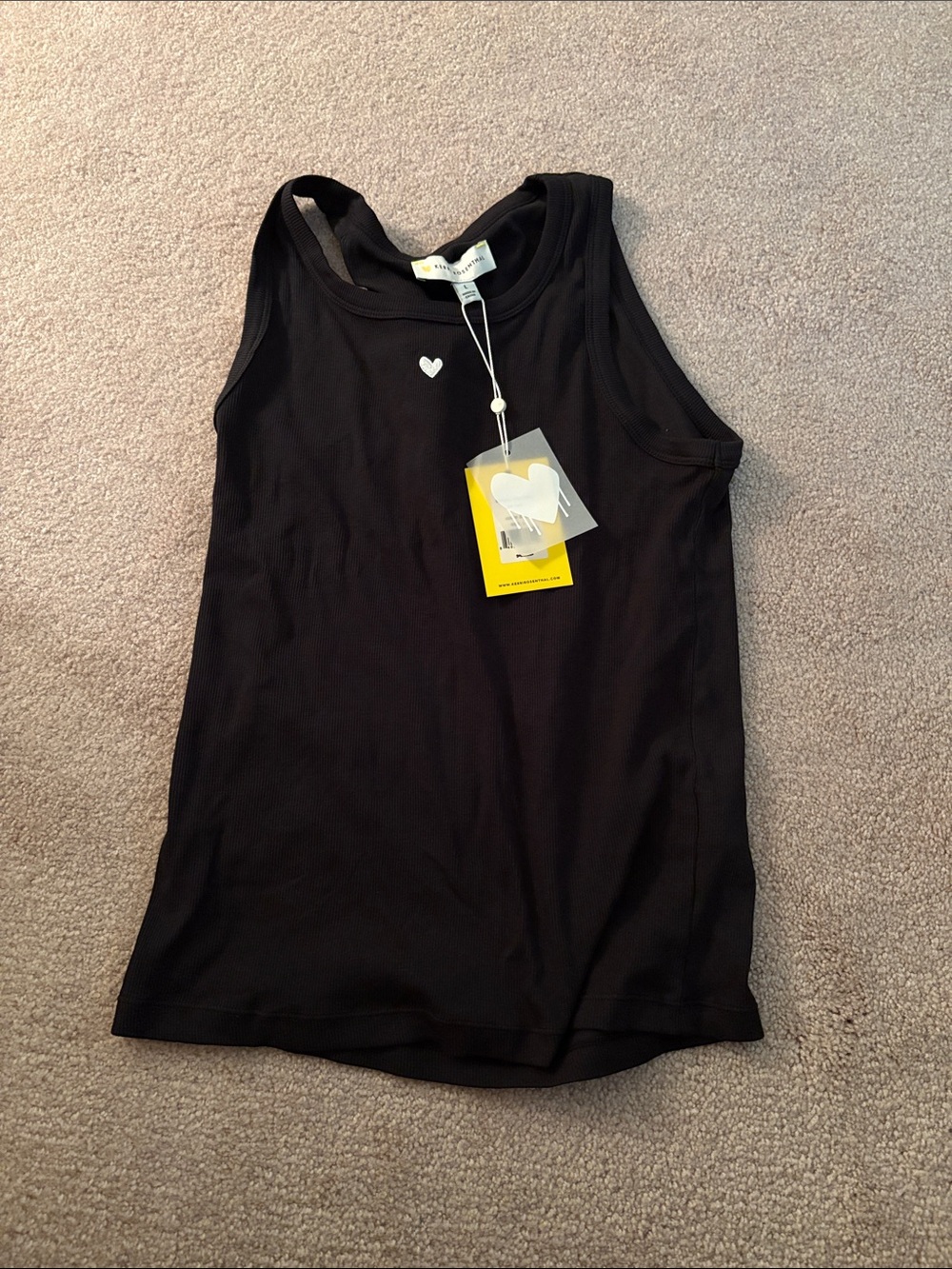 NWT!! Black Heart-Embroidered Ribbed Tank Top